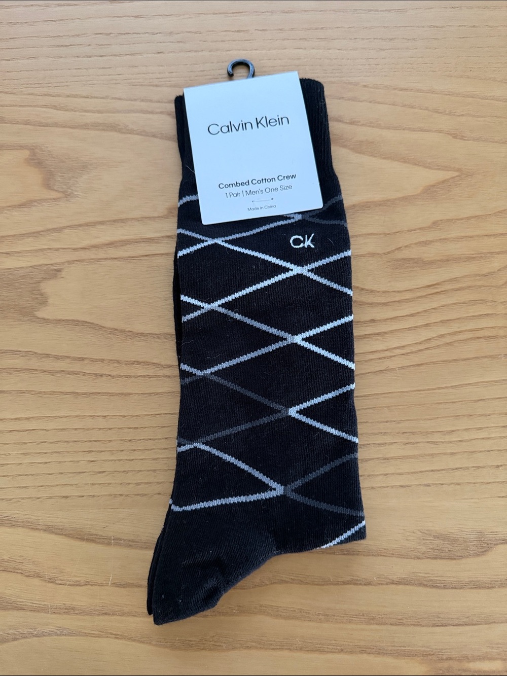 Calvin Klein Black Crew Socks with Gray Argyle Detail